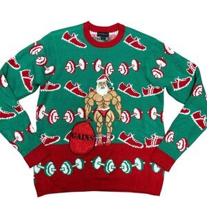 Blizzard Bay Santa Gains Ugly Christmas Sweater Body Builder Gym Size Large